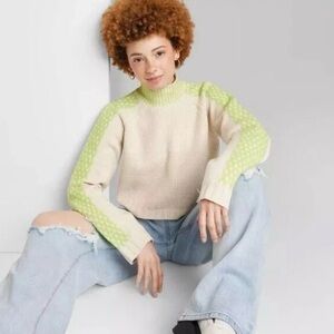 WILD FABLE Sweater Womens Size SMALL Cropped Off-White Mock Turtleneck Boxy (24)